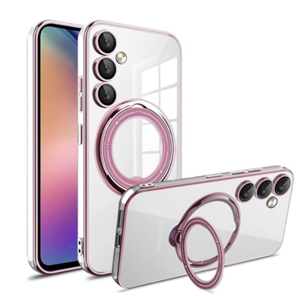 Силіконовий чохол накладка Clear Case для Samsung Galaxy S25 Plus з металевим кільцем тримачем та захистом для камери