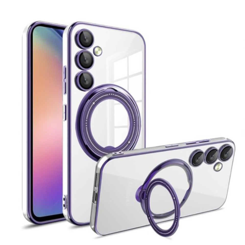 Силіконовий чохол накладка Clear Case для Samsung Galaxy S25 з металевим кільцем тримачем та захистом для камери