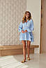 Блакитне повітряне літнє муслінове плаття-кльош з воланами на ґудзиках з довгими рукавами, фото 6