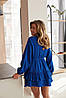 Повітряне літнє муслінове плаття-кльош з воланами на ґудзиках з довгими рукавами відтінку електрик, фото 5