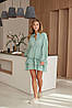 Повітряне літнє муслінове плаття-кльош з воланами на ґудзиках з довгими рукавами відтінку фісташка, фото 4