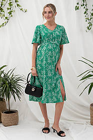 Святкова сукня для вагітних і годуючих мам зі штапеля зелена XL
