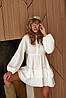 Повітряне літнє муслінове плаття-кльош з воланами на ґудзиках з довгими рукавами білого кольору, фото 6