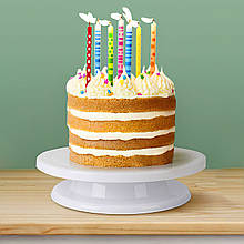 Поворотна підставка для торта, що крутиться столик для прикраси і подачі десертів білого кольору 28 см (626)