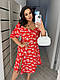 Жіноча ошатна базова літня приталена сукня з розрізом на нозі квітковий софт принт великих розмірів, фото 10