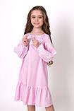 Сукня для дівчинки з льону блідо-рожевого модельне пошиття ріст від 116 до 146, фото 3