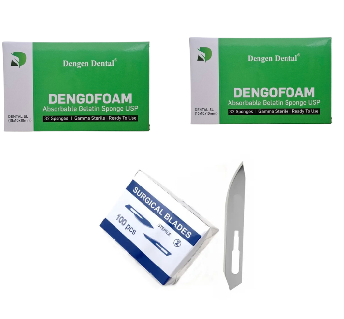 Гемостатичні губки Dengofoam 10*10*10 мм 32шт\уп + леза 10шт у подарунок, фото 1