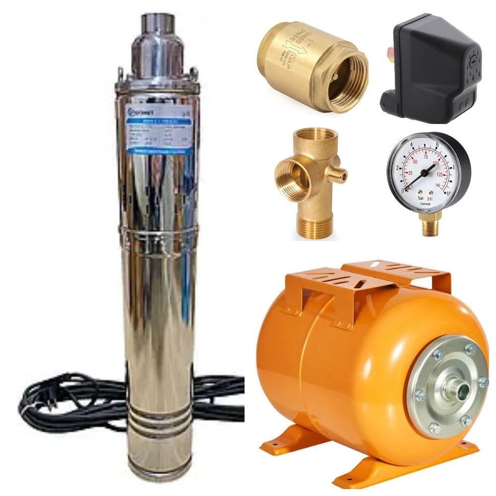 Насос VDM-Slovenia 3-QGD-0,37 глибинний у повному комплекті; (насос, бак 24 л, реле, п'ятірник, манометр, клапан)