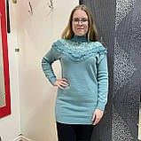 Жіночий светр джемпер подовжений теплий з мереживом М м'ята, фото 2