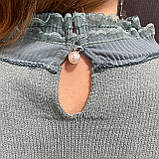 Жіночий светр джемпер подовжений теплий з мереживом М м'ята, фото 8