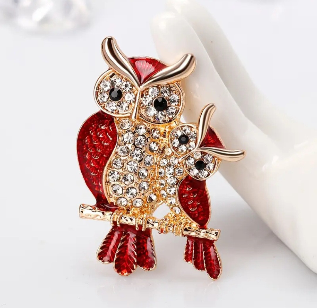 Брошка Сова з совеням подарунок на день матері Розмір 32 мм × 44 мм