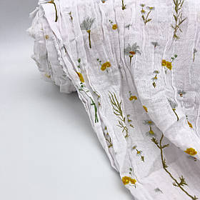 Муслін жатий 2-х "Польові трави, ромашки на білому" 160 см