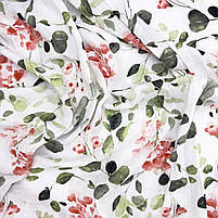 Муслін жатий 2-х "Листя евкаліпта з квітами на білому" 160 см, фото 2