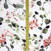 Муслін жатий 2-х "Листя евкаліпта з квітами на білому" 160 см, фото 3