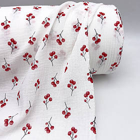 Муслін жатий 2-го "Ягідки червоні на білому" 160 см