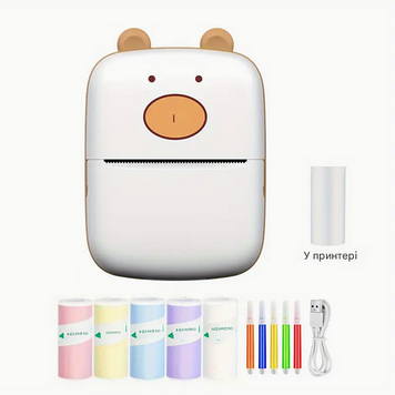 Кишеньковий принтер для телефону дитячий акумуляторний bear C15-1