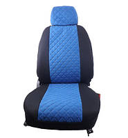 Чохли авто B LUXE MAX Чорні - Середина Алькантара Синя ромби (Заднє сид-ня розділене+5-Підголов.в)