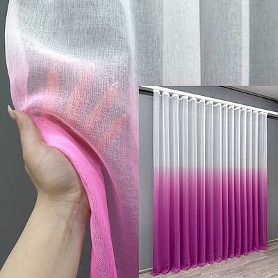 Готова (400х270см.) тюль розтяжка "Омбре" із батисту. Колір темно-рожевий з білим. Код 504т 42-0260