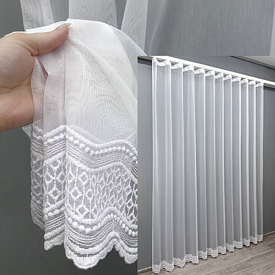 Готова тюль (4х2,5м.) з тканини бамбук з вишивкою і люрексом. Колір білий. Код 1635т 40-180