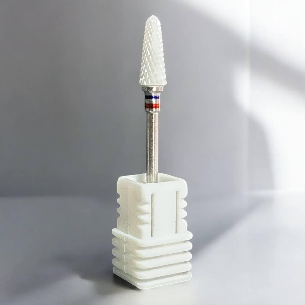 Керамічна фреза для манікюру конус закруглений синьо/червона насічка