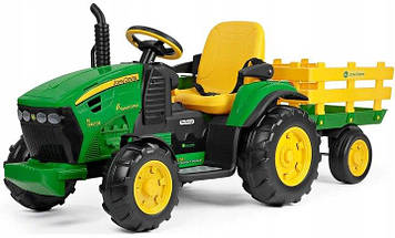 Дитячий трактор електромобіль з причепом на пульті керування John Deere Peg Perego 12В (від 1 року), Зелений/Жовтий