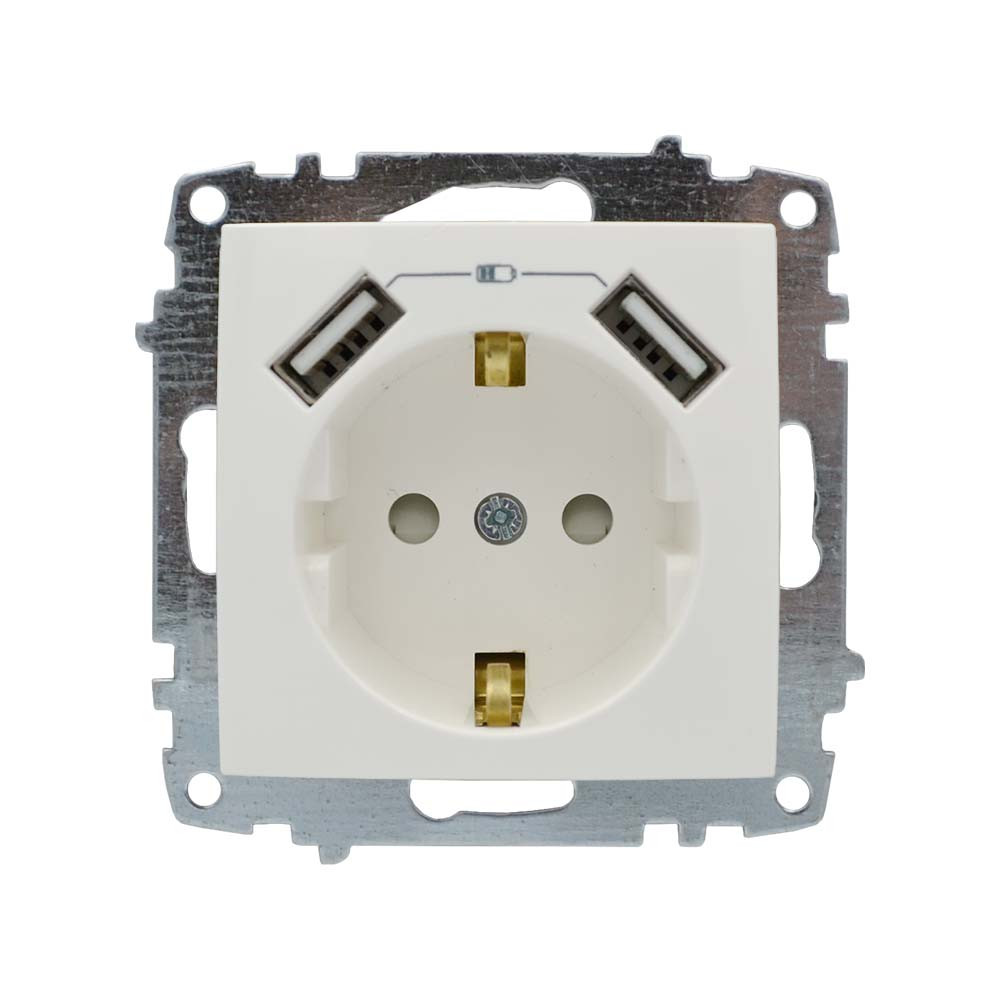 Розетка біла 1-на з заземленням та захистом від дітей + 2USB без рамки EL-BI ZENA, фото 1
