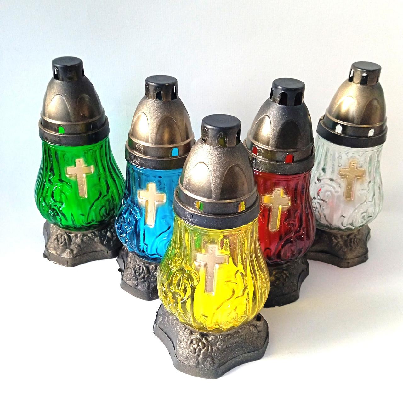 Лампадка кольорова скляна з хрестом 20 см, фото 1