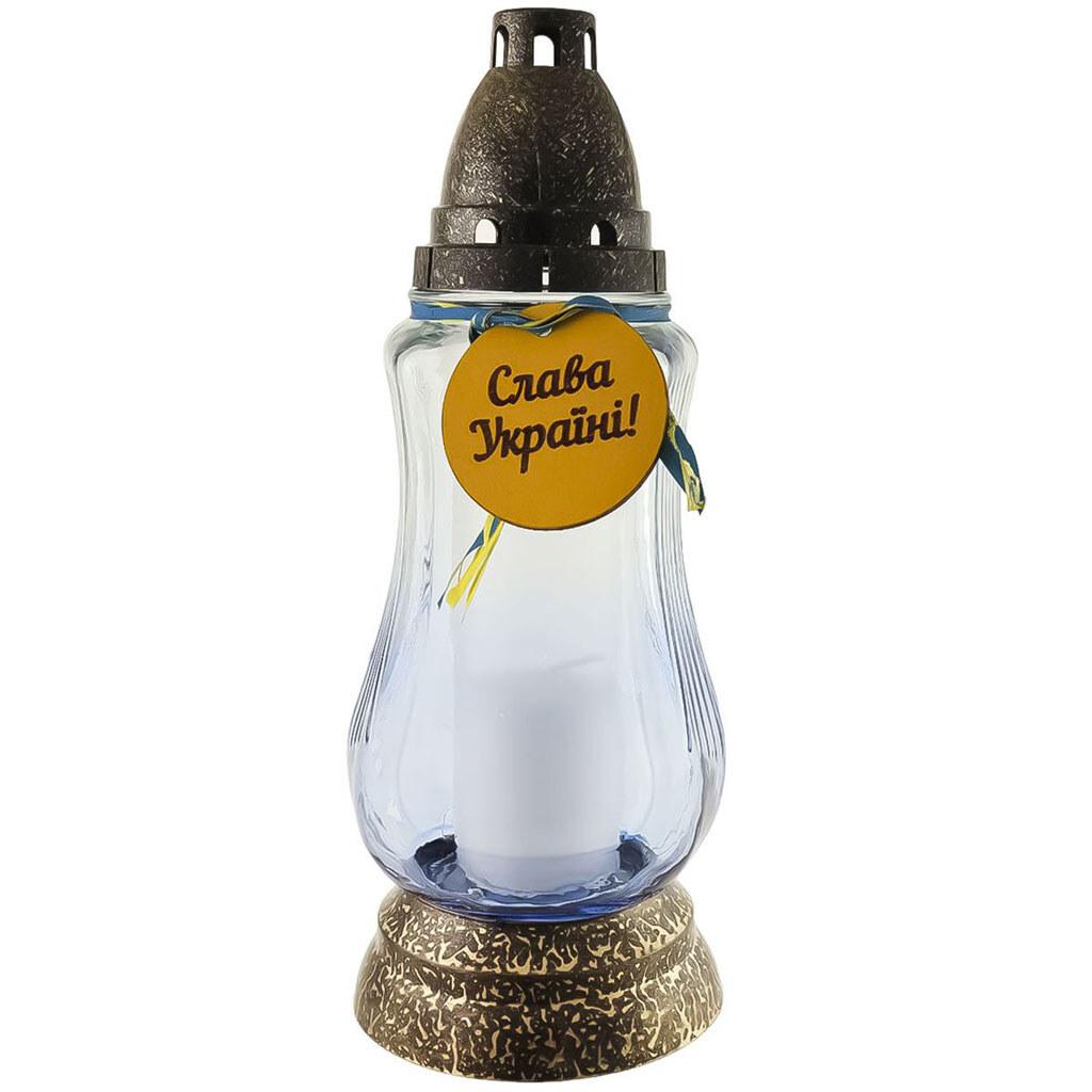 Лампадка кольорова скляна з хрестом 20 см, фото 1