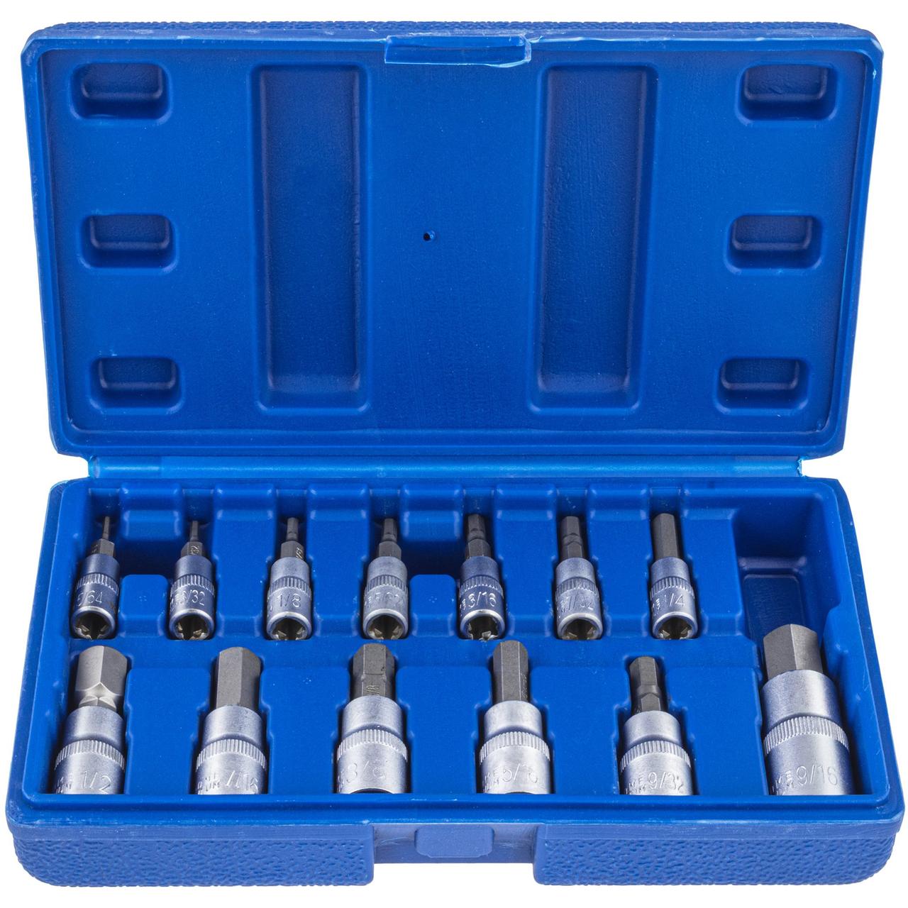 Набір дюймових біт HEX SAE 1/4″/3/8″/1/2″ впресованих у головку 13 ел. Vorfal V08406, фото 1