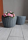 Сіре кашпо для рослин, кошик для квітів, корзина із штучного ротанга ручної робити 12 л, фото 3