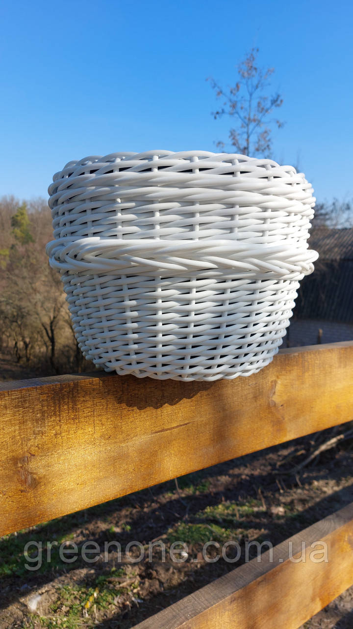 Біла корзина для квітів, кашпо для рослин з ротанга, корзина в сад із ротангу для саду ручної роботи 10 л, фото 1