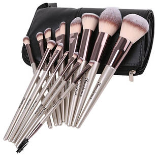Plaisiureux Набір Pink Gold, 14 функціональних пензлів для макіяжу, стильний футляр-косметичка.