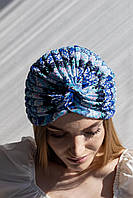 Тюрбан мереживний жіночий літній D.Hats синього кольору з візерунком