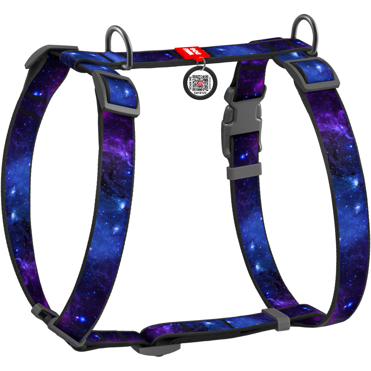 Шлея M 50-80 см анатомічна H-подібна WAUDOG Nylon з QR паспортом, "NASA" для собак, фото 1