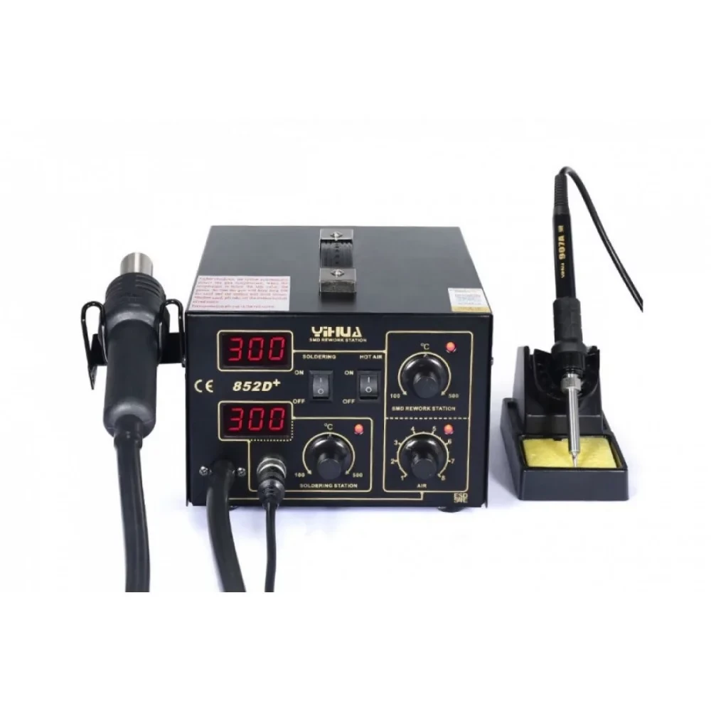 Паяльна станція 2в1 YIHUA 852D+ (паяльник +фен з діафрагмінним насосом), 2 дисплеї