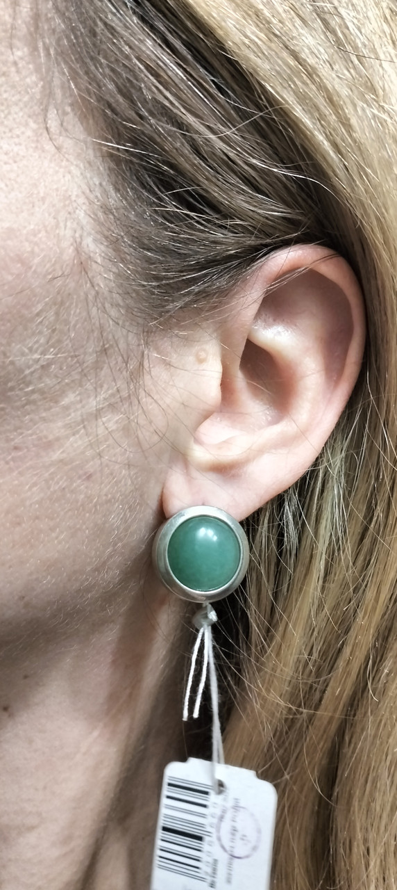 Срібні сережки Ідеал із зеленим авантюрином, фото 1