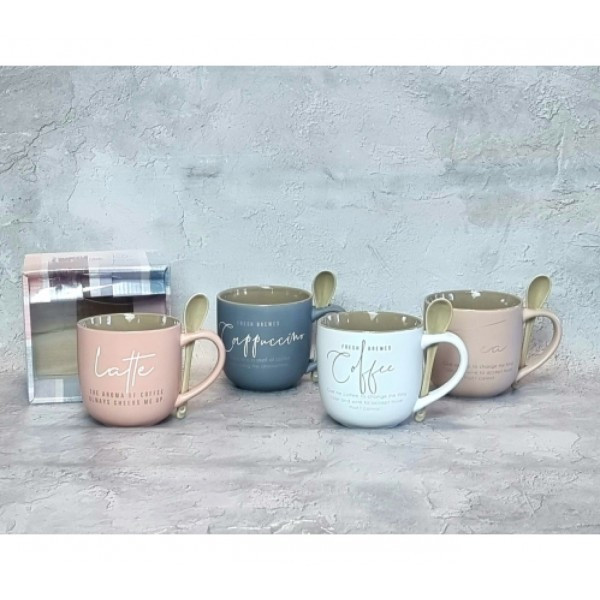 Чашка керамічна 500мл "Дужа Кав'ярня" з ложкою 2061-01S&T