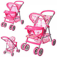 Коляска для ляльок металева 4 колеса, передні поворотні, козирок, кошик, столик 9304BWT025 (368-3)