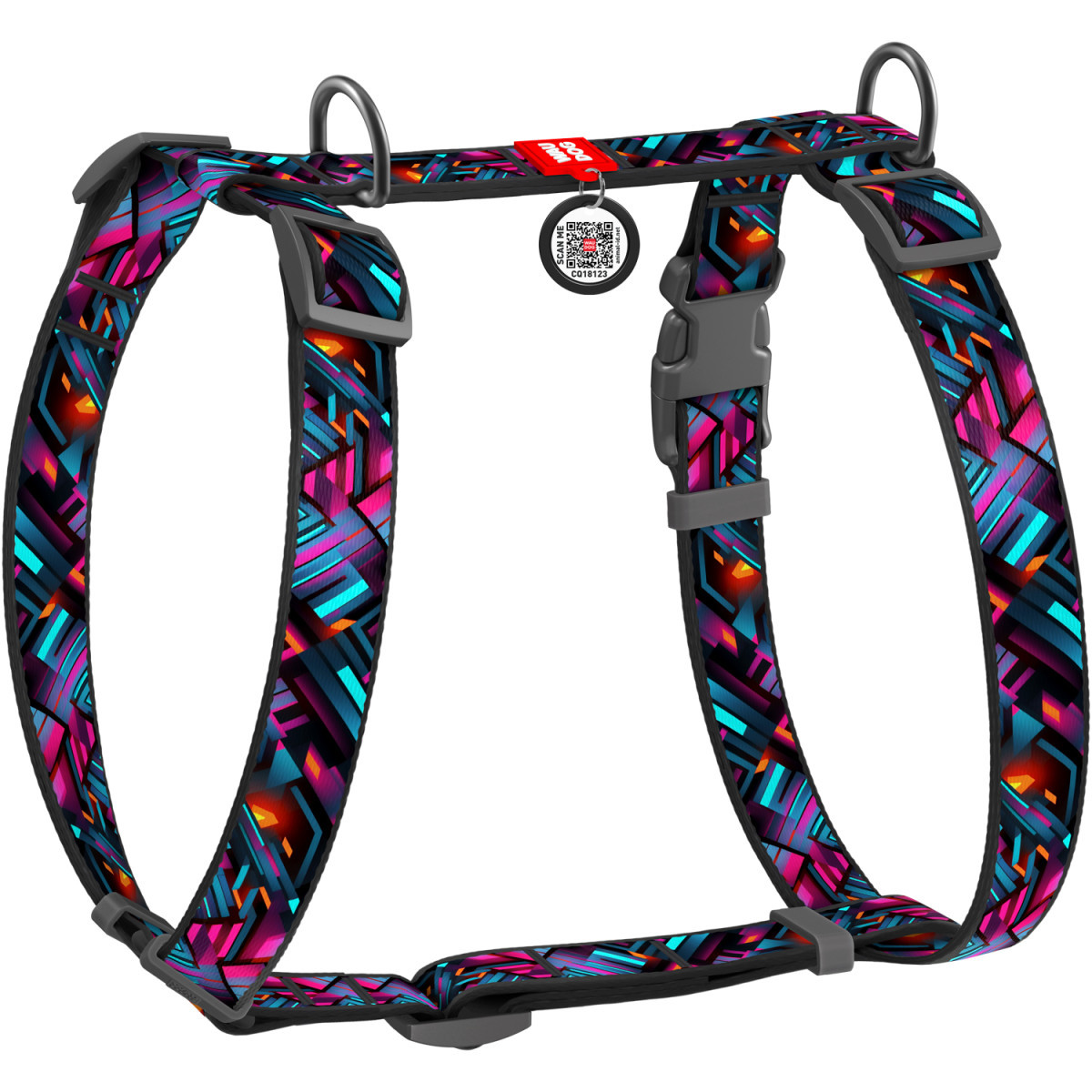 Шлея L 60-100 см анатомічна H-подібна WAUDOG Nylon з QR паспортом, Нескінченні світи для собак, фото 1