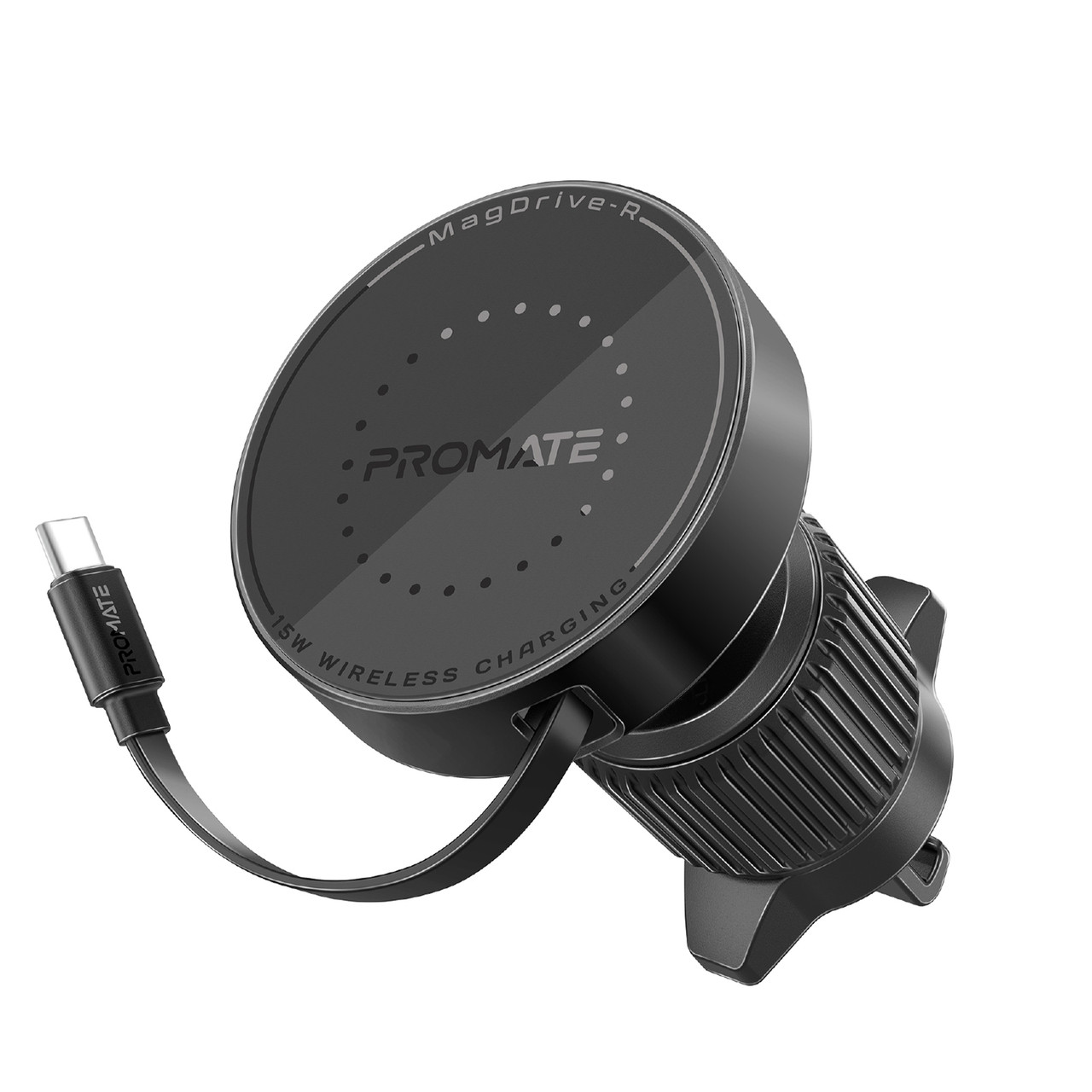 Автотримач для телефона магнітний з бездротовою зарядкою MagSafе Promate MagDrive-R Black (magdrive-r)