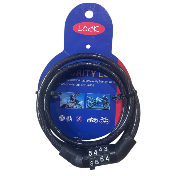 Замок велосипедний тросовий, кодовий (4PIN) 5,6*1200 мм, Кодовий велозамок, Тросовий замок без ключів, Замок велосипедний з кодом