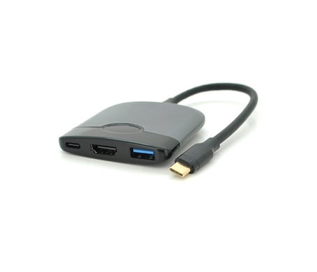 Хаб Type-C(тато) пластиковий, HDMI(мама)+USB3.0(мама)+PD(мама), 23cm, Black, фото 1
