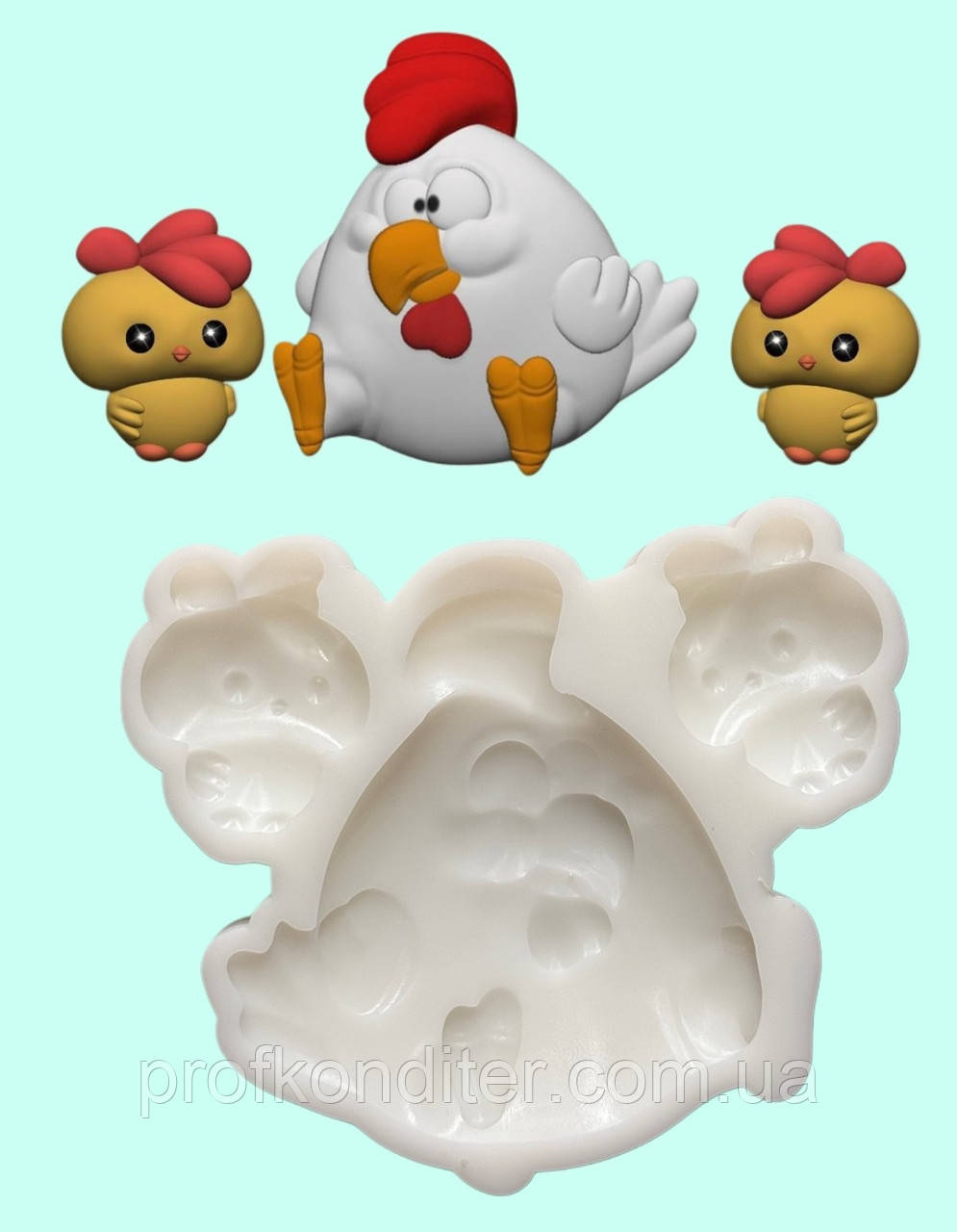 Силіконовий молд для ГІПСУ та ін "Курочка з циплятами-2", фото 1