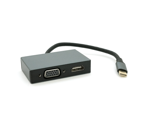 Хаб Type-C(папа) алюмінієвий, HDMI(мама)+VGA(мама), 23cm, Silver
