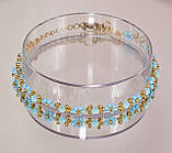 Тонкий квітковий браслет блакитний із чеського бісеру та ронделями, фото 2