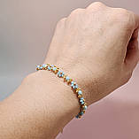 Тонкий квітковий браслет блакитний із чеського бісеру та ронделями, фото 3