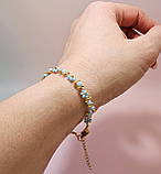 Тонкий квітковий браслет блакитний із чеського бісеру та ронделями, фото 4