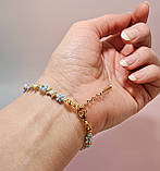 Тонкий квітковий браслет блакитний із чеського бісеру та ронделями, фото 5