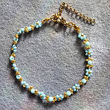 Тонкий квітковий браслет блакитний із чеського бісеру та ронделями, фото 6