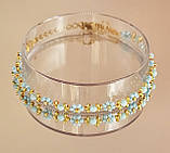 Тонкий квітковий браслет блакитний із чеського бісеру та ронделями, фото 10